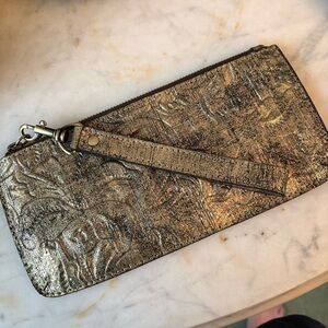 Patricia Nash Distressed Gold Floral Leather Large Wristlet NWOT